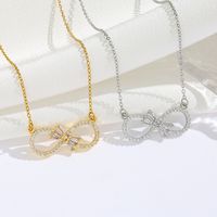 Titanium Steel 18K Gold Plated Modern Style Sweet Classic Style Plating Inlay Infinity Wings Bow Knot Zircon Pendant Necklace main image 4