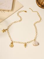 304 Stainless Steel Shell 18K Gold Plated Casual Beach Starfish Conch Shell Pendant Necklace main image 9