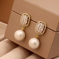 1 Pair Elegant Lady Geometric Inlay Imitation Pearl Alloy Artificial Crystal Imitation Pearl Ear Studs main image 1