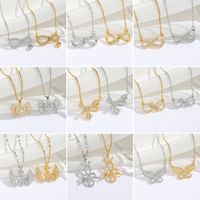 Titanium Steel 18K Gold Plated Modern Style Sweet Classic Style Plating Inlay Infinity Wings Bow Knot Zircon Pendant Necklace main image 1