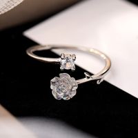 Sterling Silver White Gold Plated Elegant Simple Style Layered Patchwork Flowers Flower Petal Zircon Rings sku image 1