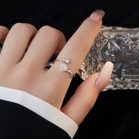 Sterling Silver White Gold Plated Elegant Simple Style Layered Patchwork Flowers Flower Petal Zircon Rings main image 3