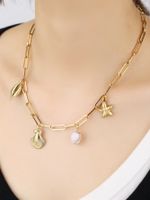 304 Stainless Steel 18K Gold Plated Casual Beach Inlay Starfish Shell Shell Necklace main image 1