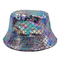 Unisex Hip-Hop Exaggerated Gradient Color Solid Color Fish Scales Printing And Dyeing Handmade Wide Eaves Bucket Hat sku image 2