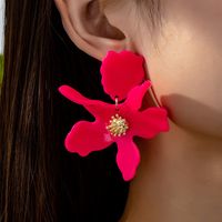 1 Pair Glam Solid Color Flower Synthetic Resin Zinc Alloy Drop Earrings main image 1