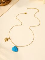 304 Stainless Steel 18K Gold Plated Casual Beach Starfish Shell Pendant Necklace main image 7