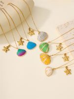 304 Stainless Steel 18K Gold Plated Casual Beach Starfish Shell Pendant Necklace main image 1