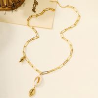 304 Stainless Steel 18K Gold Plated Casual Beach Conch Shell Pendant Necklace main image 4