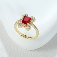 Elegant Shiny Square Solid Color Alloy Hollow Out Inlay Rhinestones Women's Open Rings main image 5