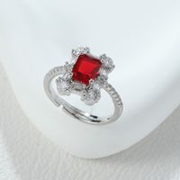Elegant Shiny Square Solid Color Alloy Hollow Out Inlay Rhinestones Women's Open Rings main image 4
