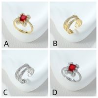 Elegant Shiny Square Solid Color Alloy Hollow Out Inlay Rhinestones Women's Open Rings main image 3