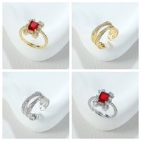 Elegant Shiny Square Solid Color Alloy Hollow Out Inlay Rhinestones Women's Open Rings main image 1