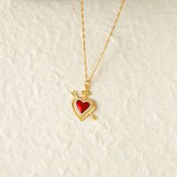 Copper 14K Gold Plated Hip-Hop Vintage Style Simple Style Inlay Heart Shape Arrow Zircon Pendant Necklace main image 3