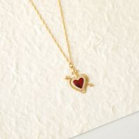 Copper 14K Gold Plated Hip-Hop Vintage Style Simple Style Inlay Heart Shape Arrow Zircon Pendant Necklace main image 4