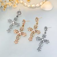 1 Pair Classical Baroque Style Cross Hollow Out Inlay Alloy Artificial Rhinestones Artificial Diamond Drop Earrings main image 1