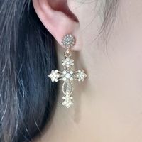 1 Pair Classical Baroque Style Cross Hollow Out Inlay Alloy Artificial Rhinestones Artificial Diamond Drop Earrings main image 6