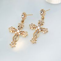 1 Pair Classical Baroque Style Cross Hollow Out Inlay Alloy Artificial Rhinestones Artificial Diamond Drop Earrings sku image 1