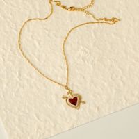 Copper 14K Gold Plated Hip-Hop Vintage Style Simple Style Inlay Heart Shape Arrow Zircon Pendant Necklace main image 5