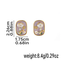 1 Pair IG Style Fairy Style Modern Style Flower Enamel Inlay Copper Rhinestones Pearl Ceramics 18K Gold Plated Ear Studs main image 2