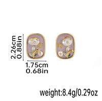 1 Paire Style IG Style De Fée Style Moderne Fleur Émail Incruster Le Cuivre Strass Perle Céramique Plaqué Or 18K Boucles D'Oreilles main image 2