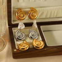 1 Pair IG Style Casual Spiral Polishing Pearl 304 Stainless Steel 18K Gold Plated Ear Studs main image 5