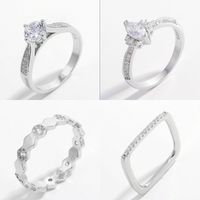 Sterling Silver White Gold Plated Romantic Shiny Plating Inlay Geometric Zircon Rings main image 1