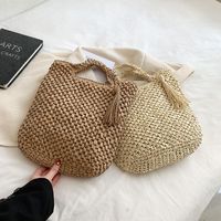 Women's Large Straw Solid Color Vacation Beach Zipper Straw Bag main image 1