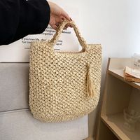 Women's Large Straw Solid Color Vacation Beach Zipper Straw Bag main image 3
