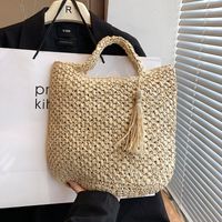 Women's Large Straw Solid Color Vacation Beach Zipper Straw Bag main image 7