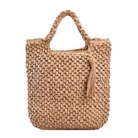 Women's Large Straw Solid Color Vacation Beach Zipper Straw Bag sku image 1