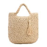 Women's Large Straw Solid Color Vacation Beach Zipper Straw Bag sku image 2