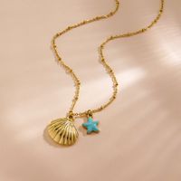 304 Stainless Steel 14K Gold Plated Marine Style Tropical Plating Starfish Shell Pendant Necklace main image 5