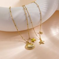 304 Stainless Steel 14K Gold Plated Marine Style Tropical Plating Starfish Shell Pendant Necklace main image 4
