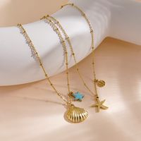304 Stainless Steel 14K Gold Plated Marine Style Tropical Plating Starfish Shell Pendant Necklace main image 3