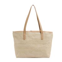 Women's Medium Straw Solid Color Vacation Beach Zipper Tote Bag sku image 1