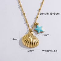304 Stainless Steel 14K Gold Plated Marine Style Tropical Plating Starfish Shell Pendant Necklace sku image 3