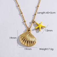 304 Stainless Steel 14K Gold Plated Marine Style Tropical Plating Starfish Shell Pendant Necklace sku image 4