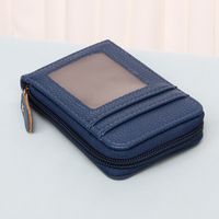 Unisex Solid Color Pu Leather Sewing Thread Zipper Card Holders sku image 8