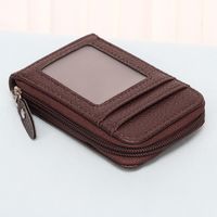 Unisex Solid Color Pu Leather Sewing Thread Zipper Card Holders sku image 10