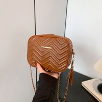 Women's Medium Pu Leather Waves Solid Color Vintage Style Classic Style Zipper Square Bag main image 4