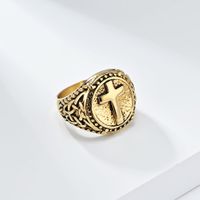 Basic Modern Style Classic Style Cross 304 Stainless Steel 18K Gold Plated Men's Rings sku image 7