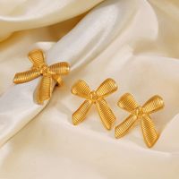 304 Stainless Steel 18K Gold Plated Sweet Simple Style Bow Knot Stainless Steel Rings Earrings main image 4