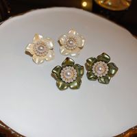1 Par Estilo Simple Flor Embutido Arílico Diamantes De Imitación Perla Pendientes main image 2