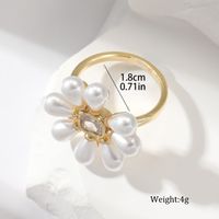 Artificial Pearl Copper Sweet Simple Style Inlay Flower Zircon Open Rings main image 4
