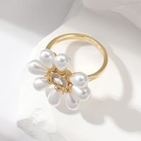 Artificial Pearl Copper Sweet Simple Style Inlay Flower Zircon Open Rings main image 2