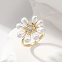 Artificial Pearl Copper Sweet Simple Style Inlay Flower Zircon Open Rings main image 3