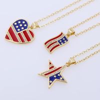 Copper 18K Gold Plated Simple Style Classic Style Plating Inlay National Flag Star Heart Shape Zircon Pendant Necklace main image 2