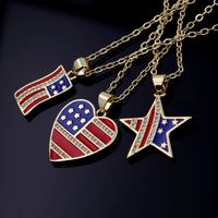 Copper 18K Gold Plated Simple Style Classic Style Plating Inlay National Flag Star Heart Shape Zircon Pendant Necklace main image 1