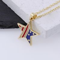 Copper 18K Gold Plated Simple Style Classic Style Plating Inlay National Flag Star Heart Shape Zircon Pendant Necklace main image 3