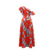 Women's Swing Dress Vacation Oblique Collar Printing Lettuce Trim Short Sleeve Printing Maxi Long Dress Holiday Daily main image 3